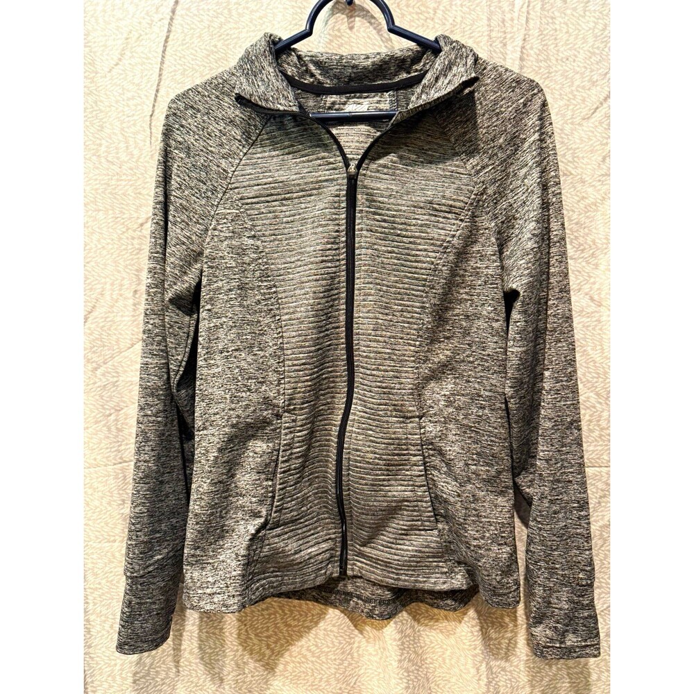 Avia Women's Heather grey Full Zip Hooded running Jacket size medium reflective